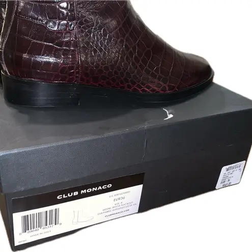 Club Monaco Trycia Dark Burgundy Crocodile Leather Ankle Boots 36 Made In Italy