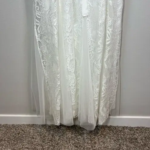 Candalite Womens Lace Maxi Dress White Belt Fairycore Romantic Bridal NEW Medium