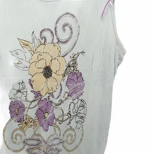 new Project e Vintage ❃ Floral Graphic Tank ❃ Baby Blue with Embroidery ❃ Large