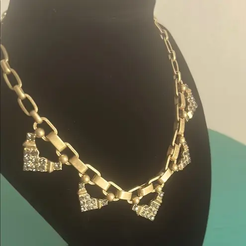 Stella & Dot Brushed Gold Tone Chunky Rhinestone Encrusted Chevron Necklace