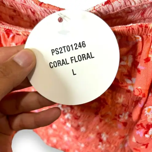 Pink Rose NWT  Smocked Floral Peach coral Crop Top - Large
