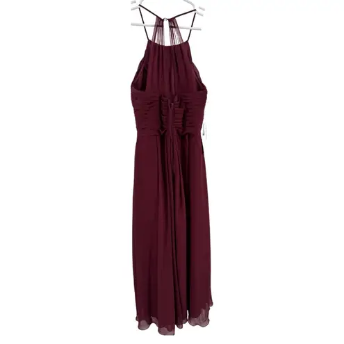 Azazie Ginger Cabernet A-Line Halter Pleated Chiffon Dress custom bridesmaid