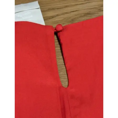 Boden Red Size 6 Short Sleeve Blouse Pleated Neck Silk Blend Keyhole Luxury NWT Red