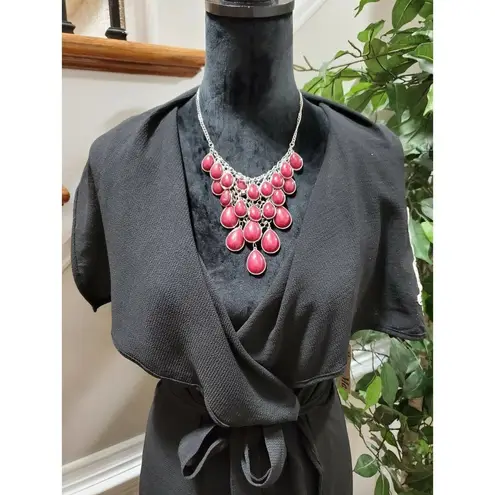 Iky & Me Women's Solid Black Polyester Short Sleeve V