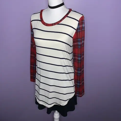 7th Ray Boutique Plaid and Stripes Mixed Print Top