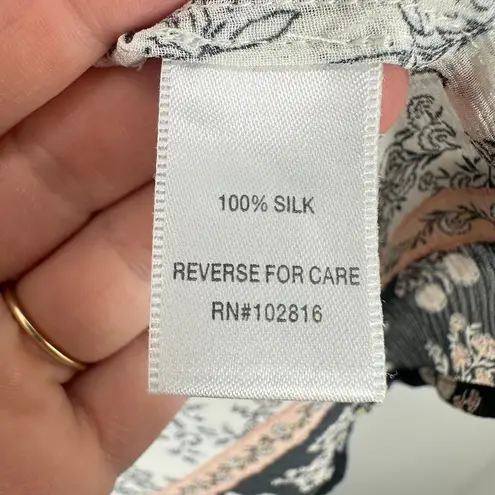 Garnet Hill Floral Print Silk Sleeveless Tank Top Blouse White Yellow Size 16