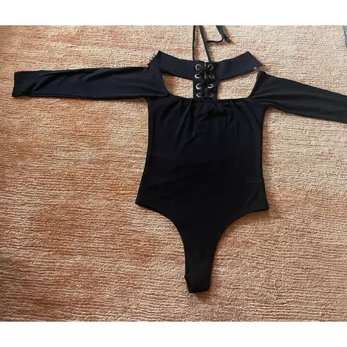 LOVE UNIVERSITY Black Long Sleeve Laceups Stretch Body Size L Size L