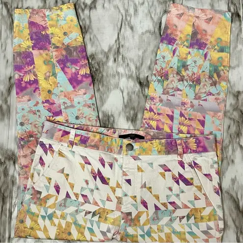 Tibi Multicolor Ankle & Cropped Jeans Digital Daisy Vibrant Color Patchwork Art