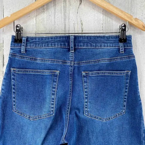 Garnet Hill Jeans Womens 27 Blue Organic Cotton High Waist Wide Leg Worn Hems