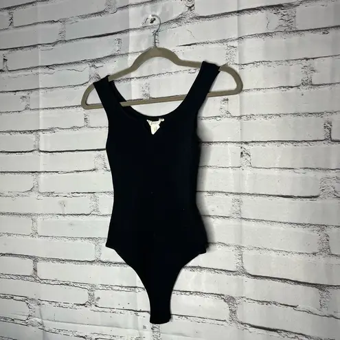 Happily Grey Black Ribbed Sleeveless Bodysuit Sz M Snap