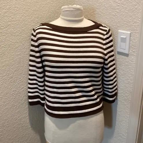 St. John Sport Women’s Brown & White Striped Cropped Knit Sweater Sz Sm