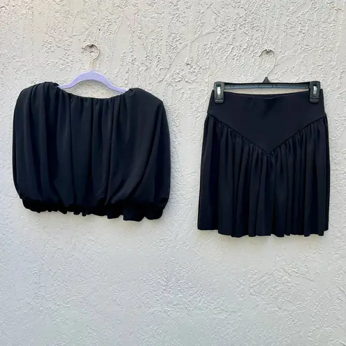 L'Academie Pleated Crepe Julianna Crop Top&Mini Skirt Set Black Womens Size XS