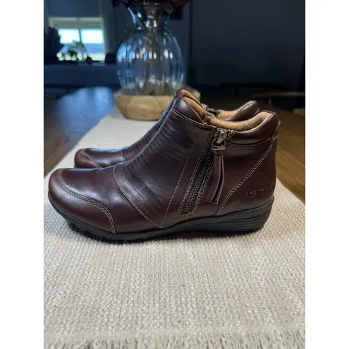 Taos Habit Ankle Boot Women's 7W Brunette Leather Round Toe Comfort Side Zip Brown Size 7
