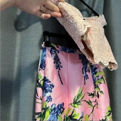 Val Stefani 3060 pink lace floral two piece mermaid prom dress NEW 0