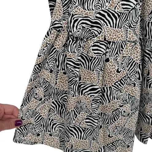 J.Crew Animal Print Novelty Zebra Leopard Long Sleeve Tiered Mini Dress Size XS Black