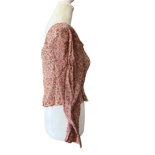 Sim & Sam Pink Floral Smocked 3/4 Sleeve Cropped Top Women’s Size Medium