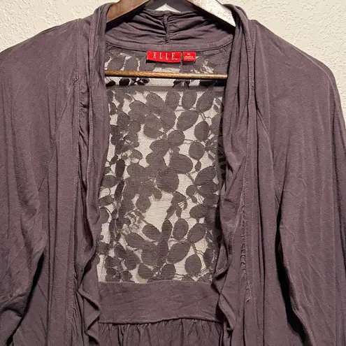 Elle Purple Gray Lace Back Open Front Cardigan Size XL Lightweight Long Sleeve