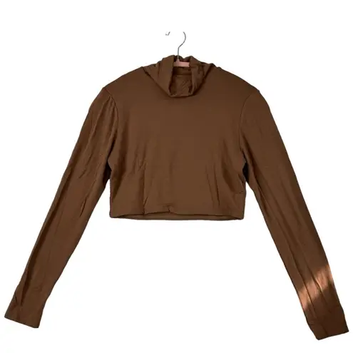 Naked Wardrobe The NW Turtleneck Crop Top Brown Baddie Fall Neutral Chic XL NEW