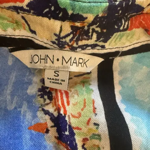 John Mark Wire Collar Sz Small Blouse Lagenlook Travel Print Postcards Vacation