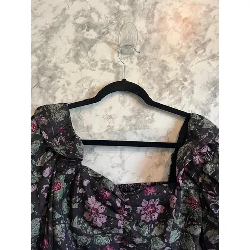 ZARA  Floral‎ Puff Sleeve Square Neck Crop Top M
