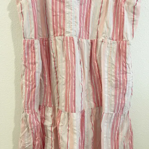 J. Jill Maxi Dress Women Sz Lg Petite Tiered Striped Beach Feminine Boho Cottage Pink