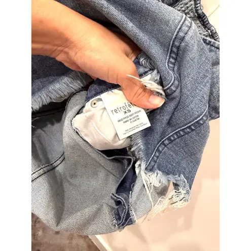 Retrofete Ashlyn Strapless Belted Raw Hem Denim Mini Dress Sea Blue Women's XS