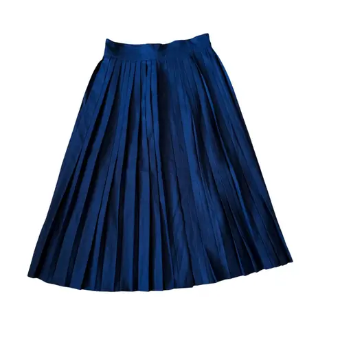Vintage Bruestle Pleated Wool Midi Skirt Navy Ring Detail Pleated Skirt Blue Size 12