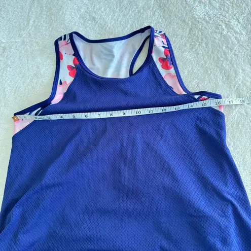 Avia Athletic 2Fer Tank Top Womens L Blue Pink Floral Mesh Racerback Workout
