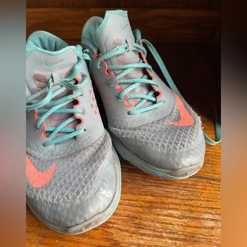 Nike Used, Thoroughly Worn:  Teal, Gray and Coral Running Sneaker