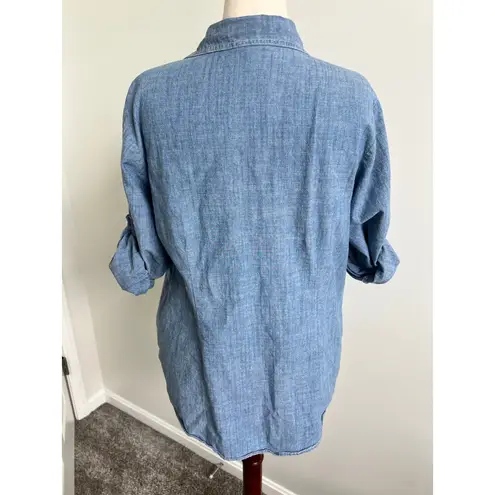 Hester & Orchard Roll Tab 3/4 Sleeve Denim Button Up 1X Blue