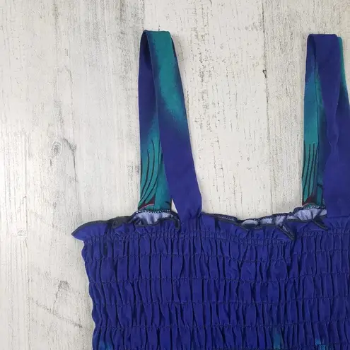 NWT Ace Fashioned Smocked Peacock Feather Summer Dress Women's Size Medium Blue