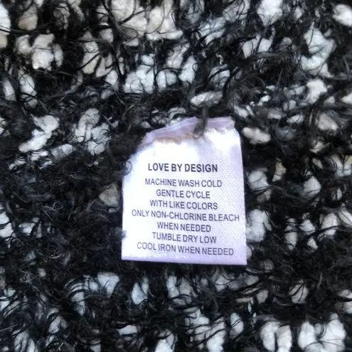 Love by Design Fuzy Sweater Black White Polyester Long Sleeve Cardigan Womens XS