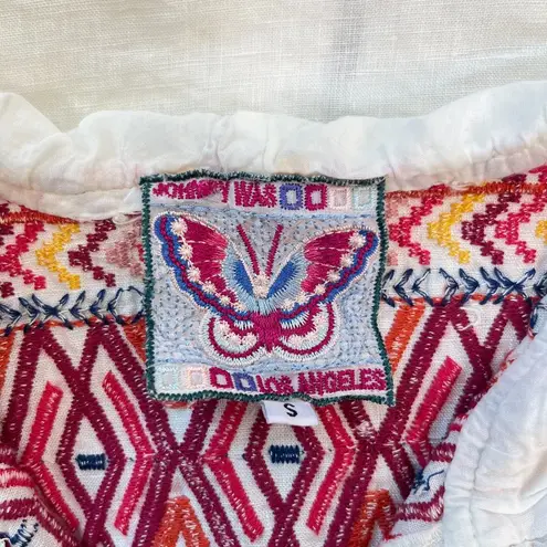 Johnny Was NWOT Linen Embroidered White Hoodie Top Zip Up Jacket Bohemian Size S