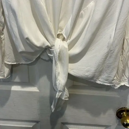 Hummingbird Boho Lace Bell Sleeve Button Back Tie Hem Top Large White Beachy