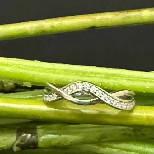 Vintage 925 Mexican Sterling Silver Pave CZ Love Infinity Ring Size 9