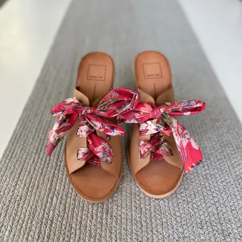 Dolce Vita Aleeya Red Floral Scarf Tie Leather Block Heel Peep Toe Sandals 8.5