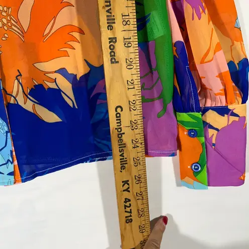 GOMORN FLORAL TROPICAL SHEER WOMEN BLOUSE BUTTON UP LANTERN SLEEVE M MULTICOLOR Size M