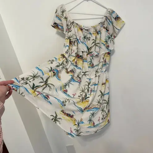 Forever 21  Plus Size Beach Motif Romper White Summer Print Off the Shoulder 3X