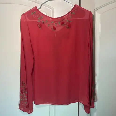 Fenn Wright Manson Womens M Silk Blouse Bumble Bee Embroidered Beaded Floral