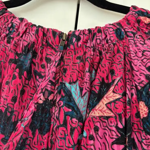 Ulla Johnson Helia Ruched Print Cotton Midi Dress Pink Snapdragon Size 2 Cut Out