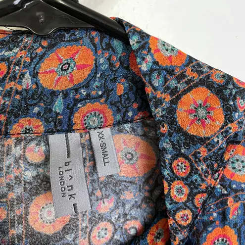 Blink London Floral Blouse Womens XXS Tie Neck Multicolor Balloon Sleeve Sheer