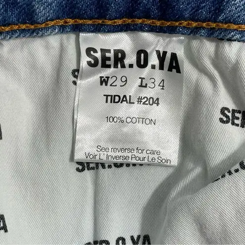 NWT SER.O.YA Fiona Low Rise Wide Leg in Tidal Size 29 Destroyed Distressed Blue
