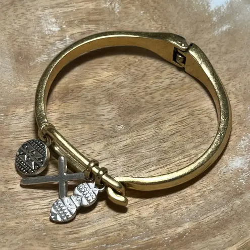 Lucky Brand  Gold Hinged Turquoise Charm Bangle Bracelet