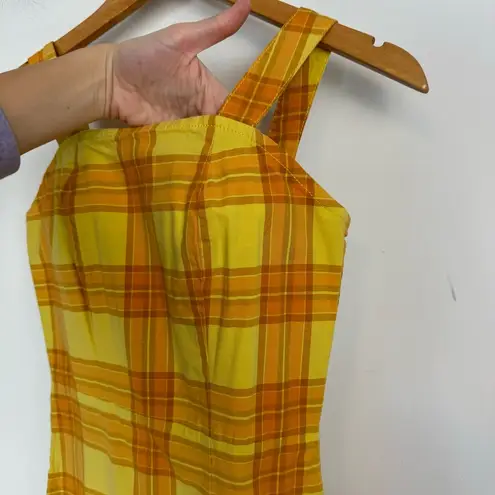 Y2K Plaid Sundress Sz XS Yellow Orange Preppy Clueless