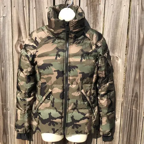 SAM. Medium Camo Jacket Puffer Down Bomber Freestyle Zip Quilted Green Brown Tan