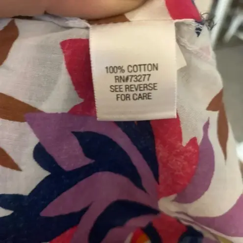 Dana Buchman ‎ Women's Floral Cotton Button down Tunic Roll Tab Sleeves Size S