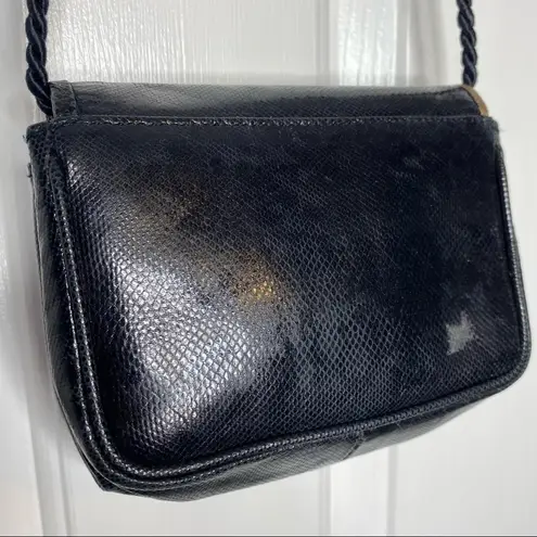 SUSAN Gail Purse Vintage Snake Skin Leather Black Gold Shoulder Bag Fold Over