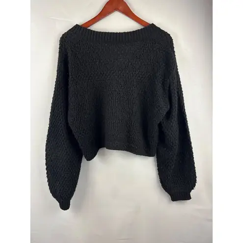 Saltwater Luxe Black Textured Knit Cardigan Sweater Size M Acrylic & Nylon