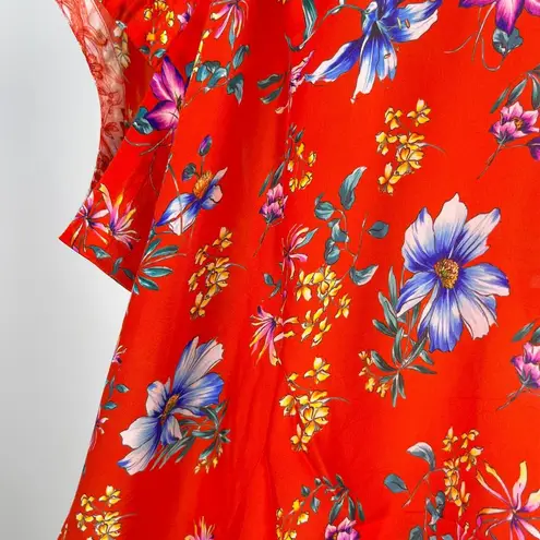 Johnny Was NWOT  Floral Oversize Short Sleeve Top Blouse Women Size S Red V-Neck