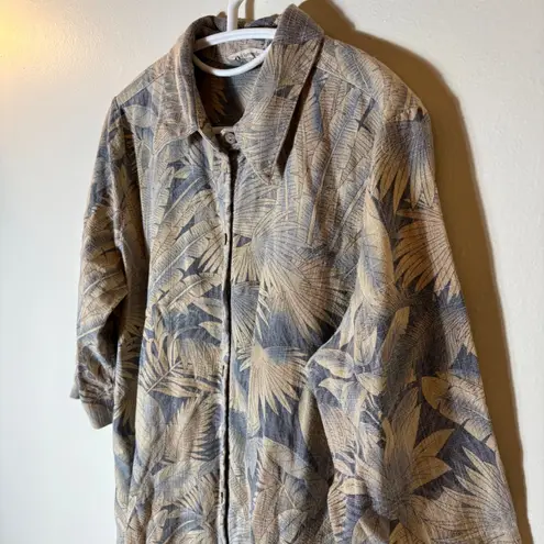 Soft Surroundings Tropical Palm Leaf Print Button Up Shirt Dress Size Petite XL